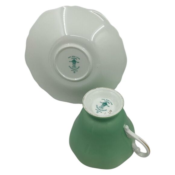 Mint Green Floral Crown Tea Cup and Saucer Staffordshire England Pink Roses - Picture 4 of 7